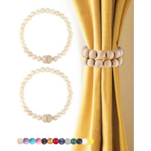 Magnetic Curtain Tiebacks Wooden Beads 2 Pack