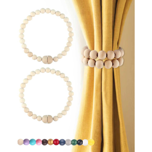 Magnetic Curtain Tiebacks Wooden Beads 2 Pack