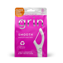 GRIN Smooth Flosspyx, Zachte Flos Picks, 150 Stuks, Tandflossers, Muntsmaak, Gerecycled Plastic, Glad Flos, Strakke Tanden, Premium Lange Flos