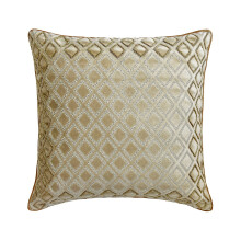 Decoratieve beige vierkante sierkussens van 35x35 cm (14"x14"), fluwelen sierkussens met gouden zardozi-motief voor de bank, geometrisch patroon in
