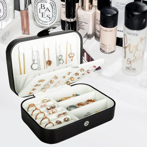Jewelry Box PU Leather Double Layer Black 2