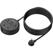 Extension Cord 15 ft Black Flat Plug 3 Outlet 2 USB
