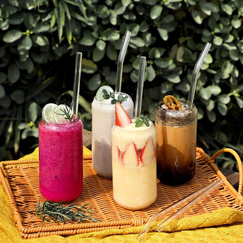 Reusable Glass Straws Set 6 pcs 8.5" x 8mm Clear