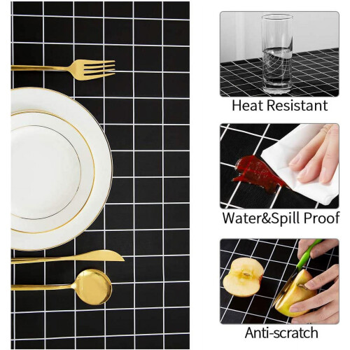 Waterproof PVC tablecloth white checkered 55x71 inch 1