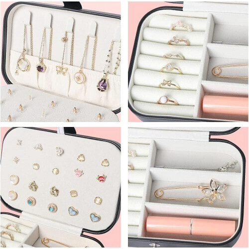 Jewelry Box PU Leather Double Layer Black 2