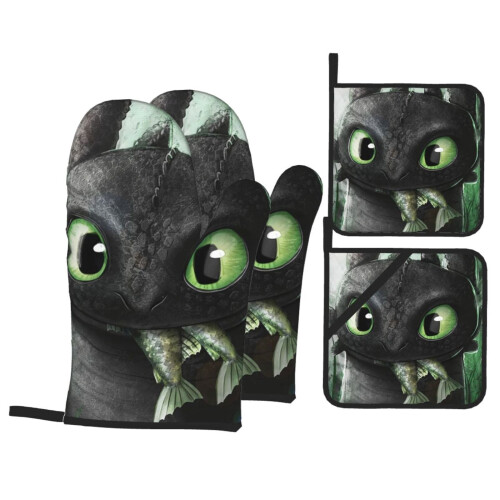 Dragon Oven Mitts and Pot Holders Set 4 Pcs