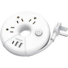 Travel Power Strip White 3 Outlets 3 USB 15-inch Cord