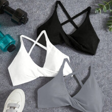 (Mixed colors, L) 3pcs Set of Sexy Cross-Back Twisted Bra Sets, Black/White/Gray Multi-Color Optional Adjustable Strapless Underwire
