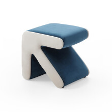 Velvet Ottoman with Arrow Design, Blue and Beige