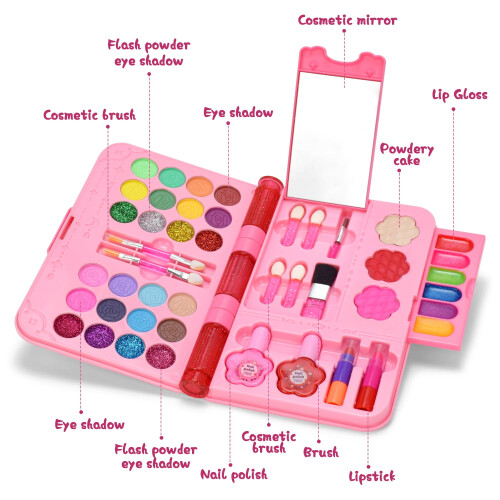 WATTNE Kids Makeup Kit Pink 48PCS Washable 1