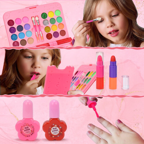 WATTNE Kids Makeup Kit Pink 48PCS Washable 2