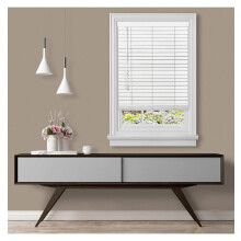 Cordless White Faux Wood Blind 35x64 in 2 Inch Slat