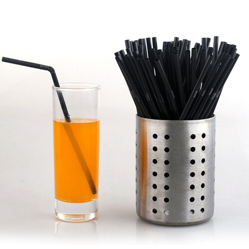 Black plastic flexible drinking straws 300 pcs 0.23mm 2