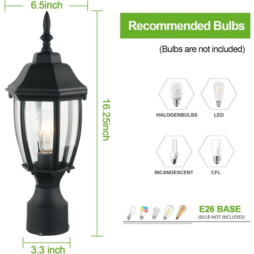 Outdoor Post Light Waterproof 3-Light Fixture with Clear 1