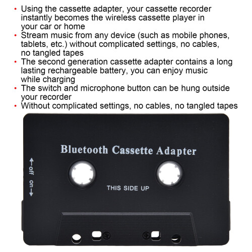 Wireless Car Cassette Adapter with Bluetooth and USB Cable 1