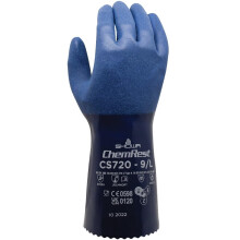 SHOWA CS720 Double Coated Nitrile Chemical Resistant Safety Gloves with Poly Liner, Food Safe, 12" Length, Large (12 Pair)