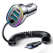 60W 4-in-1 USB-C PD Car Charger with 4ft Retractable Cable