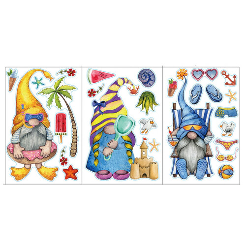 Summer Gnome Window Clings Cartoon Faceless 9pcs 2