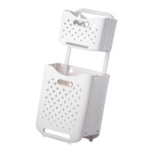 Foldable laundry basket with wheels 2-layer large capacity