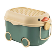 Cartoon Rolling Storage Box with Lid and Handles, Green