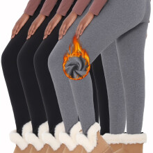 (3Black+2Gray, 12/14) [Thick Thermal Fleece] 5-Pack Thick Thermal Fleece-Lined Women's High Waisted Yoga Pants | Winter Warm Workout