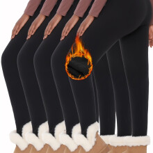 (5Black, 6) [Thick Thermal Fleece] 5-Pack Thick Thermal Fleece-Lined Women's High Waisted Yoga Pants | Winter Warm Workout