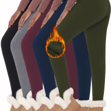 (Black/Hemp/Wine/Navy/Green, 8) [Thick Thermal Fleece] 5-Pack Thick Thermal Fleece-Lined Women's High Waisted Yoga Pants | Winter Warm Workout