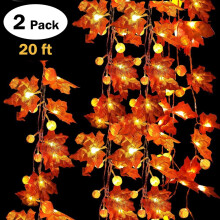 Thanksgiving String Lights Pumpkin Maple Leaf 20 ft 40 LED