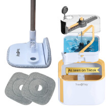 True & Tidy TrueClean Spin Mop 2.0 w/Detachable Inner Bucket, Self Standing, Separates Clean and Dirty Water, Foldable Square Mop Head, Triple Jet Str