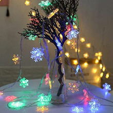 Luci a stringa LED a forma di fiocco di neve per albero di Natale, feste natalizie, alimentate a batteria (multicolore, 3M20 LED)
