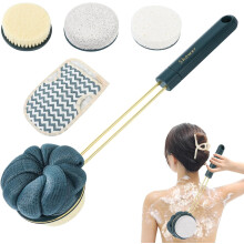 Bath Brush Blue Double-Sided Shower Tool with Pumice and