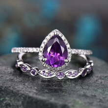 Amethyst teardrop cubic zirconia promise ring set for women