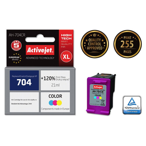 Activejet AH-704CR Ink (replacement for HP 704 CN693AE; Premium; 21 ml; color) 1