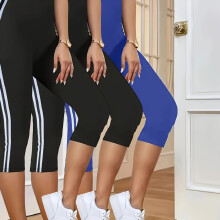 (Black+Black+Blue, 16) 3-Pack Women'S Striped Capri Pants | Comfortable, Stretchable, Machine Washable, Ideal for and, Summer Collection 2026