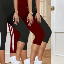 (Black+black+red, 18) 3-Pack Women'S Striped Capri Pants | Comfortable, Stretchable, Machine Washable, Ideal for and, Summer Collection 2026