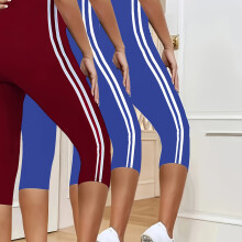 (Blue+Blue+Red, 12/14) 3-Pack Women'S Striped Capri Pants | Comfortable, Stretchable, Machine Washable, Ideal for and, Summer Collection 2026