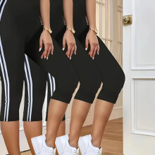 (Black, 10) 3-Pack Women'S Striped Capri Pants | Comfortable, Stretchable, Machine Washable, Ideal for and, Summer Collection 2026