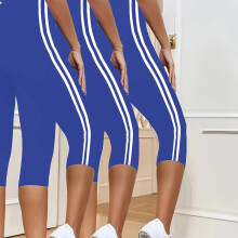 (Blue, 10) 3-Pack Women'S Striped Capri Pants | Comfortable, Stretchable, Machine Washable, Ideal for and, Summer Collection 2026
