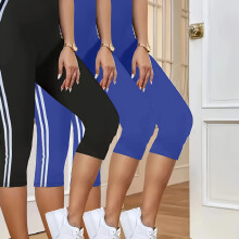 (blue+blue+black, 16) 3-Pack Women'S Striped Capri Pants | Comfortable, Stretchable, Machine Washable, Ideal for and, Summer Collection 2026