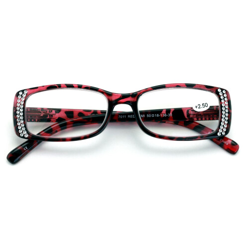 Women's rectangular rhinestone reading glasses, leopard 1