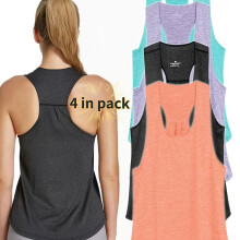 (Blue/Purple/Black/Orange, 18) 4-Pack Sleeveless Basic Tank Tops for Women | High Stretch Fabric, Scoop Neck, Solid Color, Ideal for Fitness Training