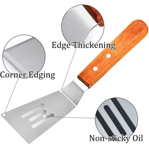 Metal Spatula Set Wooden Handle 2 pcs 1