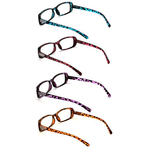 Women's Rectangular Rhinestone Reading Glasses 4 Pairs 2