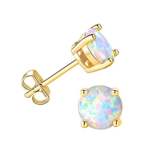 Fire Opal Stud Earrings Sterling Silver 925 Round