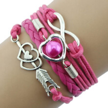 Women's leather friendship bracelet with antique pearl