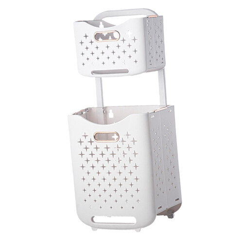 Foldable laundry basket with wheels 2-layer large capacity 1