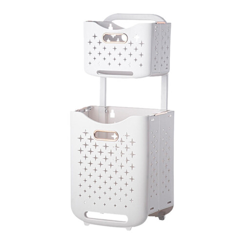 Foldable laundry basket with wheels 2-layer large capacity 2