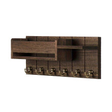 Houten sleutelhouder met 6 haken, open plank, rustieke wandmontage, multifunctionele sleutelorganizer voor thuis