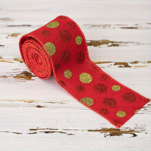 Christmas polka dot wired ribbon green red 14.9 ft