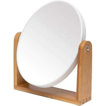 Make-upspiegel met natuurlijke bamboe standaard, 20 cm (8 inch) 1x/2x vergroting, dubbelzijdig, 360 graden draaibaar, YVL